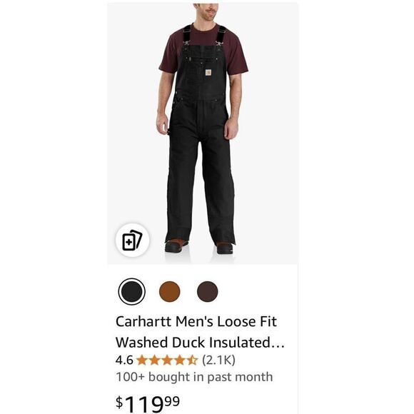 Carhartt Men's Loose Fit Washed Duck Insulated Bib Overall - Picture 8 of 8